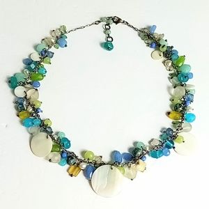 Vintage Chalcedony Shell Pearl Sterling Necklace